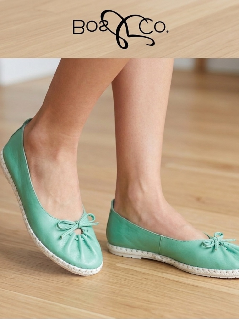 Osaka Mint Green Leather Ballet Flats